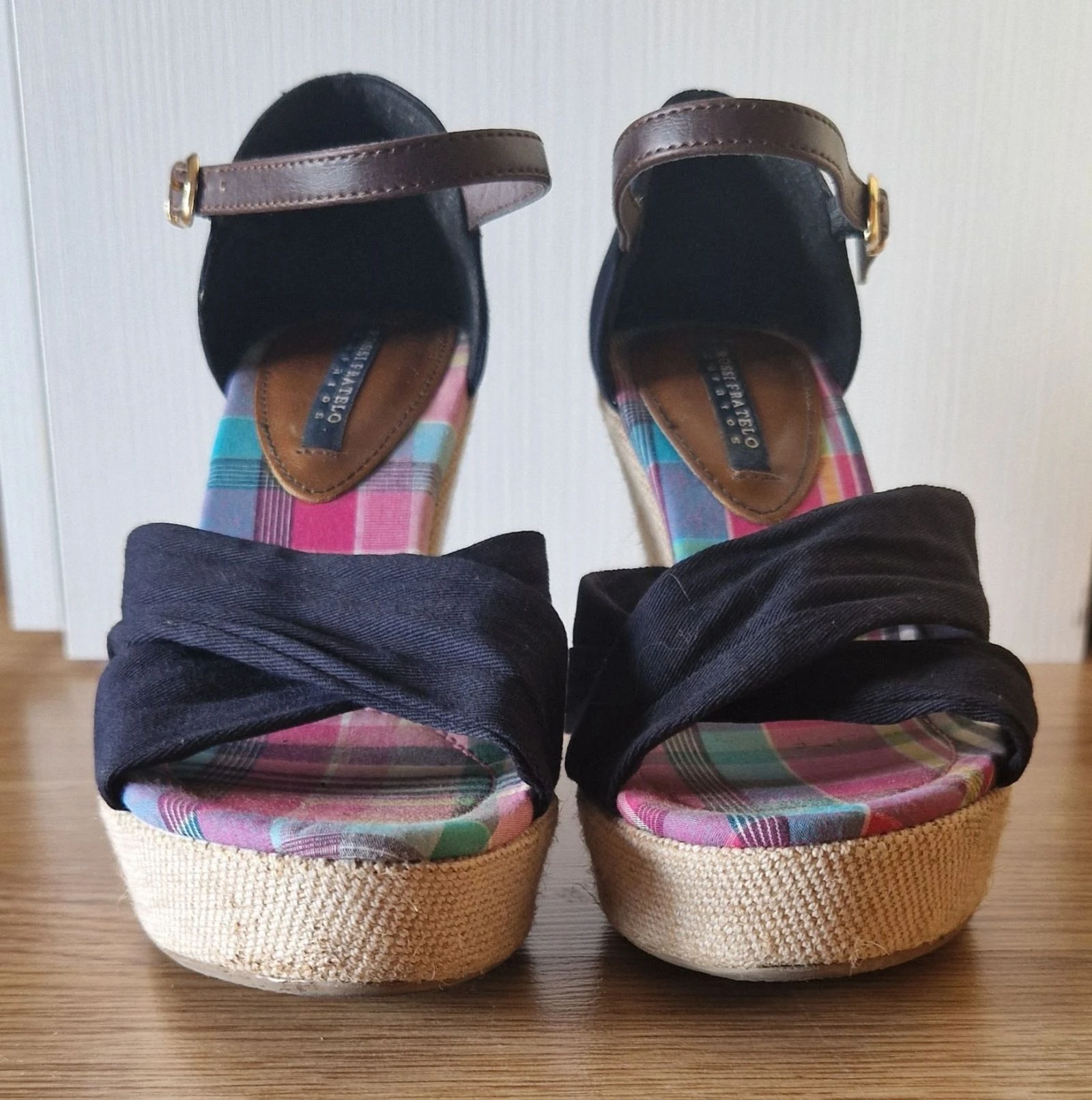 Sandalias cuña Rossi Fratelli negras y cuadros T37 – photo 3
